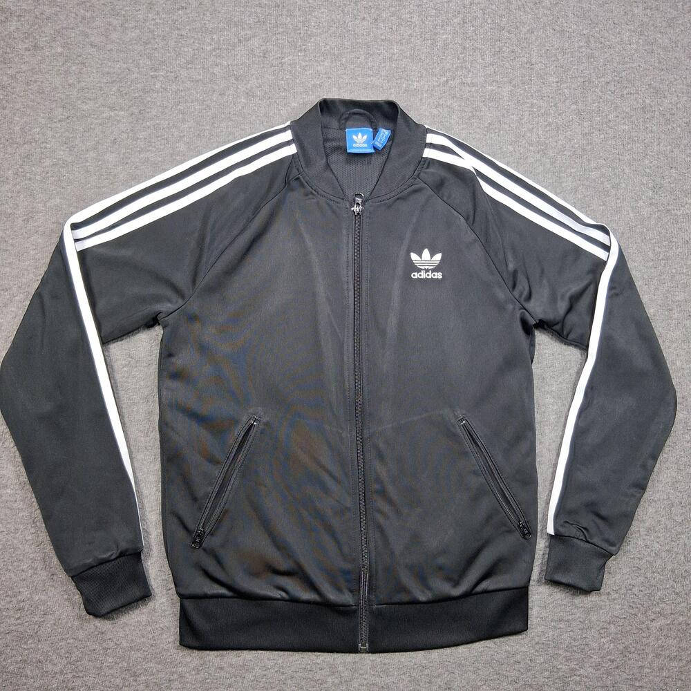 Adidas Originals Jacket Womens Small Black 3-Stripes Track Full Zip Trefoil
